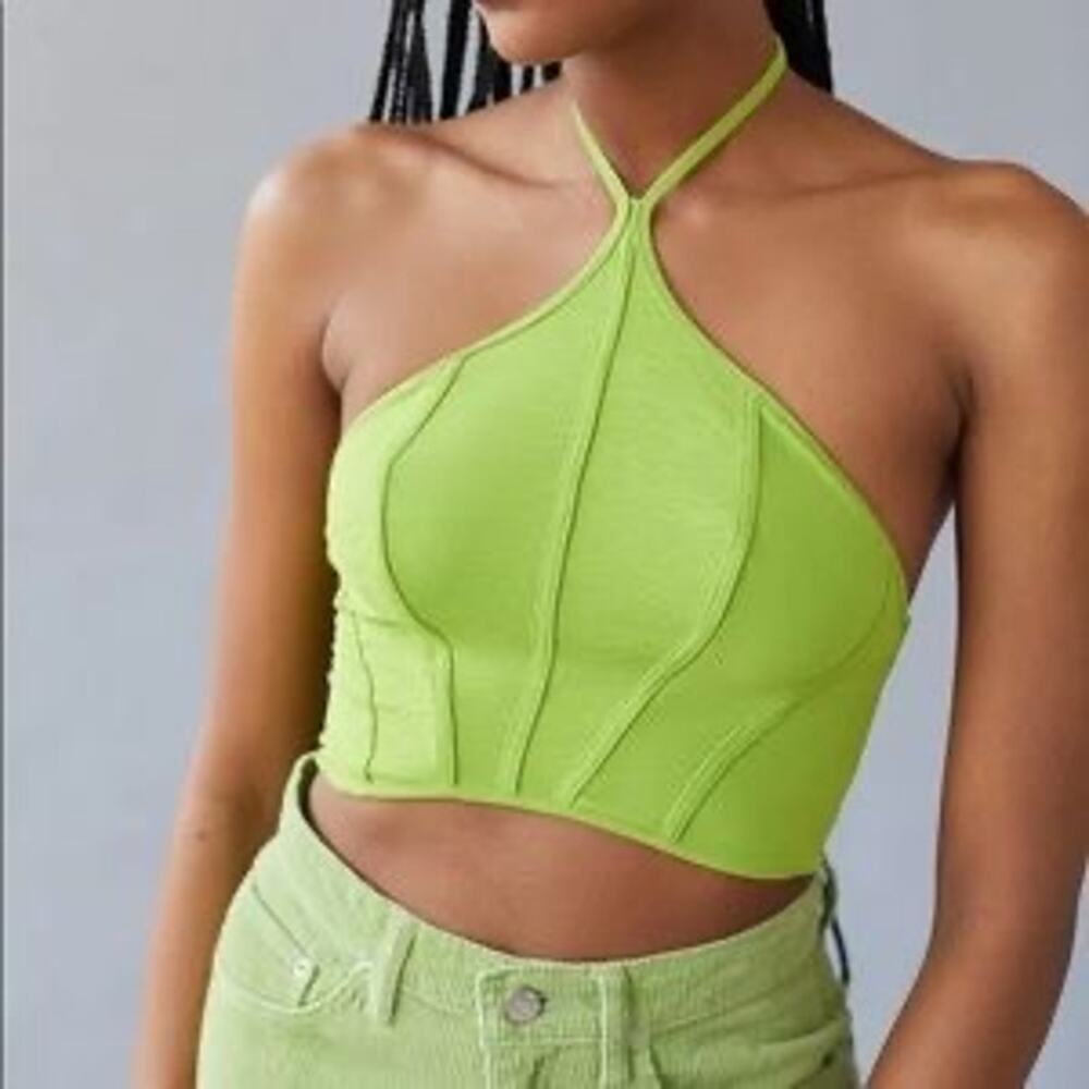 Urban Outfitters UO Lime Green Halter Tie Back Crop Top NWT Size Medium